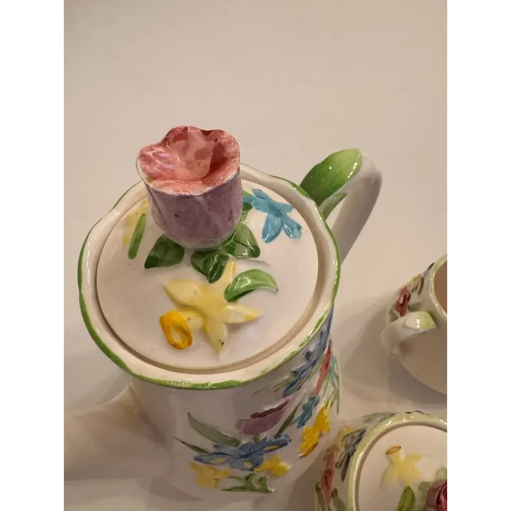 Vtg Schmid Design Folio Made in Japan 5pc Tea Set Floral Porcelain Tea Pot